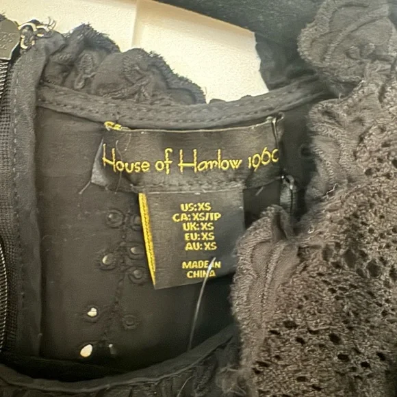 House of Harlow 1960 Black Lace Yoke Tiered Mini Dress - Picture 2 of 4